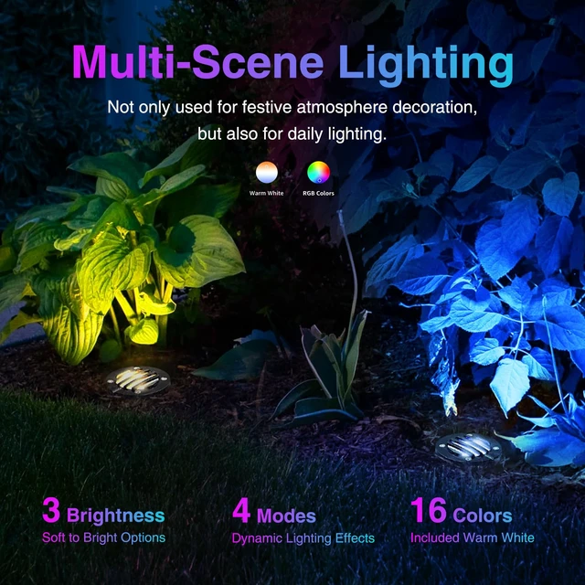 Alt view image 2 of 7 - SUNVIE 8-Pack RGB Well Lights Low Voltage Landscape Lighting, Grated Top | 12-24V AC/DC, Waterproof, Color Changing, Die-Cast Aluminum, LED In-Ground Lights for Holiday, Connectors Included