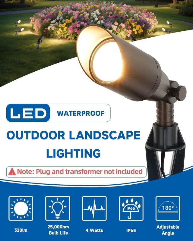 Alt view image 2 of 6 - Noobibaba Outdoor Spotlight Low Voltage Landscape Lighting 4W MR16 2-Pack | Aluminum Landscape Spotlights, Waterproof IP65, Replaceable MR16 LED Bulb 12V 2700K, Low Voltage Outdoor Spot Light for Yard
