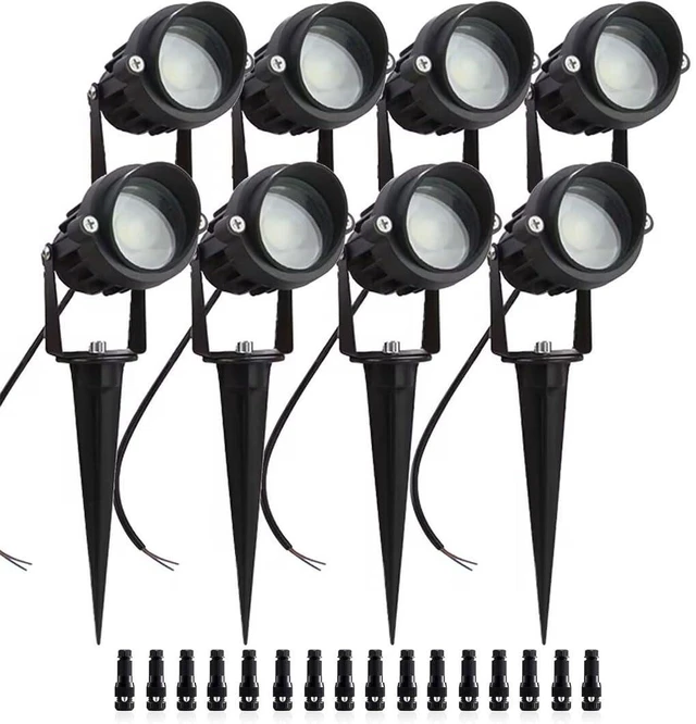 Main image of ALEDECO 8Pack 5W Low Voltage Landscape Lights with Connectors Outdoor Lighting 24V AC/DC Focusing Lens LED Landscape Spotlights,600LM Warm White Waterproof Outdoor Garden Yard Lights