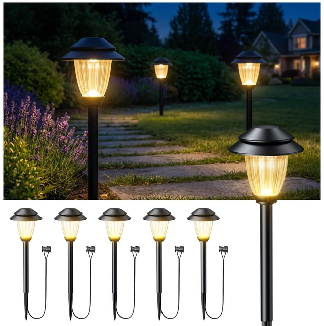 Main image of Low Voltage Landscape Lighting, 6-Pack, 5V Pathway Lights, 0.5W LED | 3000K Warm White, 5V Low Voltage, 45FT Wire, Dusk to Dawn Auto On/Off, Water Resistance, Outdoor Garden/Yard/Walkway/Driveway