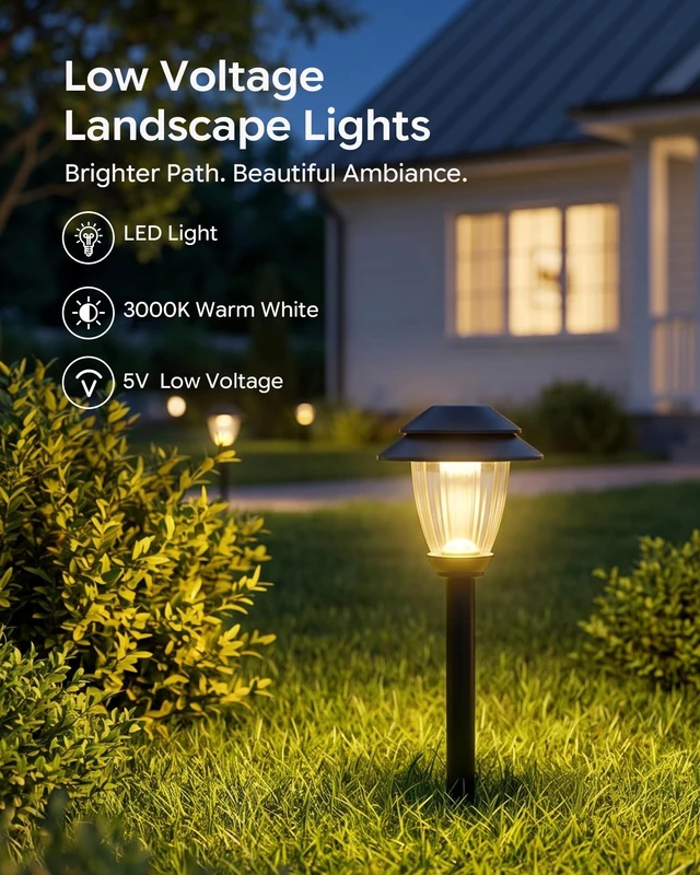 Alt view image 2 of 7 - Low Voltage Landscape Lighting, 6-Pack, 5V Pathway Lights, 0.5W LED | 3000K Warm White, 5V Low Voltage, 45FT Wire, Dusk to Dawn Auto On/Off, Water Resistance, Outdoor Garden/Yard/Walkway/Driveway