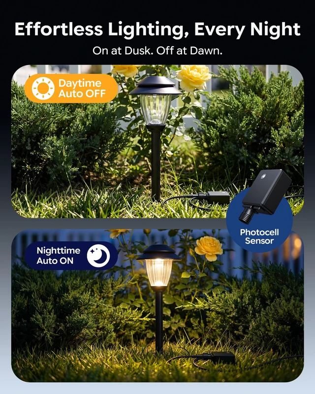Alt view image 4 of 7 - Low Voltage Landscape Lighting, 6-Pack, 5V Pathway Lights, 0.5W LED | 3000K Warm White, 5V Low Voltage, 45FT Wire, Dusk to Dawn Auto On/Off, Water Resistance, Outdoor Garden/Yard/Walkway/Driveway