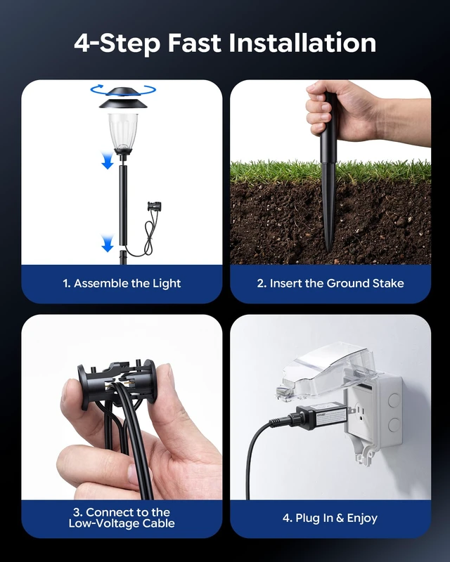 Alt view image 7 of 7 - Low Voltage Landscape Lighting, 6-Pack, 5V Pathway Lights, 0.5W LED | 3000K Warm White, 5V Low Voltage, 45FT Wire, Dusk to Dawn Auto On/Off, Water Resistance, Outdoor Garden/Yard/Walkway/Driveway