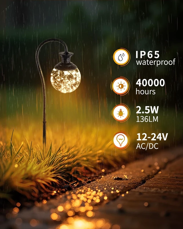 Alt view image 2 of 7 - 2.5W Glass Globe Low Voltage Pathway Lights, 2700K IP65 136LM 12-24V AC/DC | Landscape Lighting Low Volt Path Lights, Decroative LED Garden Lighting for Path, Patio, Yard, Walkway