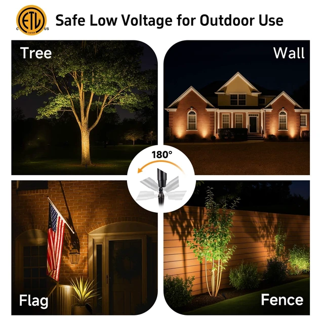Alt view image 5 of 7 - Gardenreet Brass Outdoor Spotlight, 12V LED, 2700K, Black, 1-Pack | Transformer required, not included; not plug-in. Wired IP65 accent light for walls; replaceable 5W MR16 bulb included.