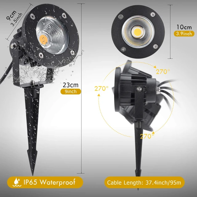 Alt view image 3 of 6 - LCARED Led Landscape Light High Power 18W ,120V AC ,Warm White Waterproof Landscape Spotlights for Yard,Patio,Lawn, Wall, Flood,Driveway (2 Packs)