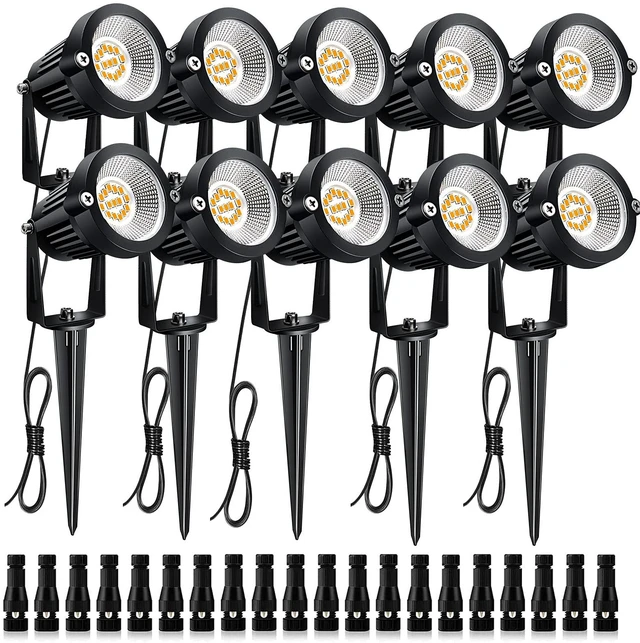 Main image of Mutois 10-Pack Voltage Landscape Lighting with Spike and Connector | Mutois 7W Low Voltage LED Landscape Lighting, 12V 2700K IP65 Waterproof Lights 900LM Warm White for Tree Garden Yard Pathway