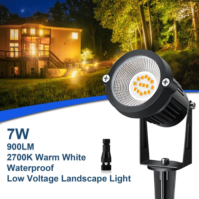Alt view image 2 of 7 - Mutois 10-Pack Voltage Landscape Lighting with Spike and Connector | Mutois 7W Low Voltage LED Landscape Lighting, 12V 2700K IP65 Waterproof Lights 900LM Warm White for Tree Garden Yard Pathway