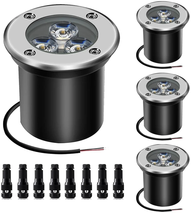 Main image of AHSELLUS Low Voltage In-ground Lights LED Well Light Landscape Light with Connectors 3W 12V 24V Waterproof IP67 Pathway Lights Outdoor spotlights Trees Flags for Garden,Yard,Tree (Cool White)