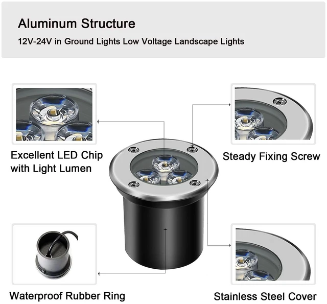 Alt view image 3 of 7 - AHSELLUS Low Voltage In-ground Lights LED Well Light Landscape Light with Connectors 3W 12V 24V Waterproof IP67 Pathway Lights Outdoor spotlights Trees Flags for Garden,Yard,Tree (Cool White)