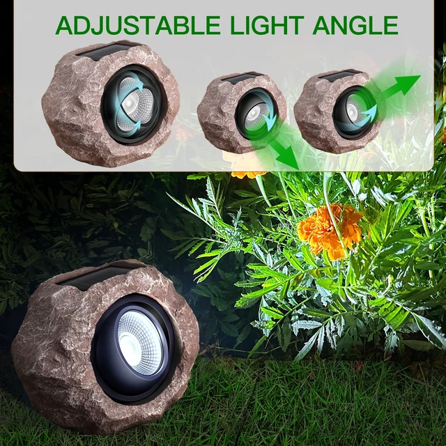 Alt view image 2 of 6 - Solar Rock Lights Outdoor 4 Pack, Faux Rock Landscape Spotlight for Yard | Solar Spotlights Outdoor, Realistic Rock Look, Adjustable Light Direction, Auto On/Off, IP65 Waterproof Garden Patio Lighting