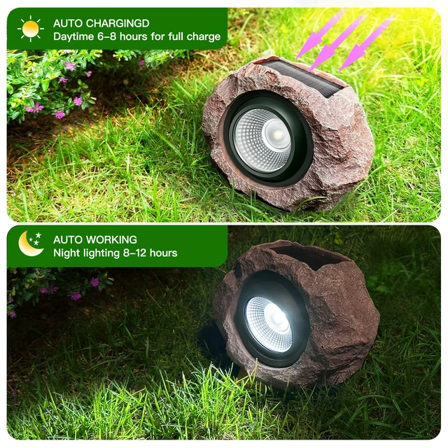 Alt view image 4 of 6 - Solar Rock Lights Outdoor 4 Pack, Faux Rock Landscape Spotlight for Yard | Solar Spotlights Outdoor, Realistic Rock Look, Adjustable Light Direction, Auto On/Off, IP65 Waterproof Garden Patio Lighting