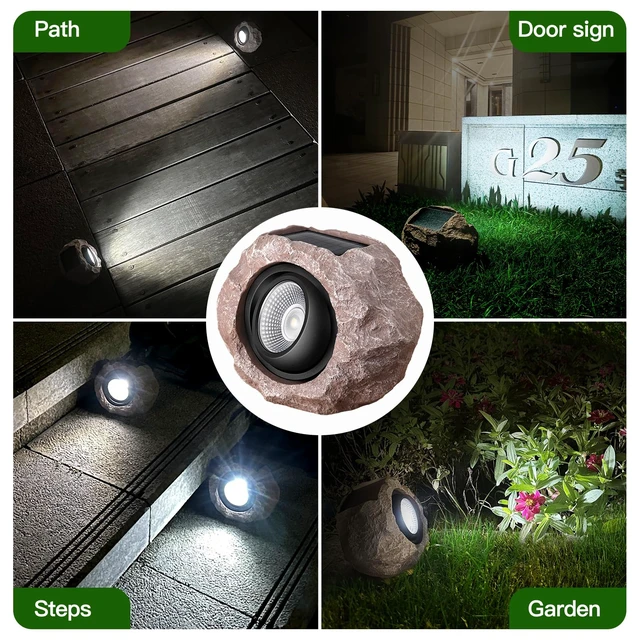 Alt view image 6 of 6 - Solar Rock Lights Outdoor 4 Pack, Faux Rock Landscape Spotlight for Yard | Solar Spotlights Outdoor, Realistic Rock Look, Adjustable Light Direction, Auto On/Off, IP65 Waterproof Garden Patio Lighting