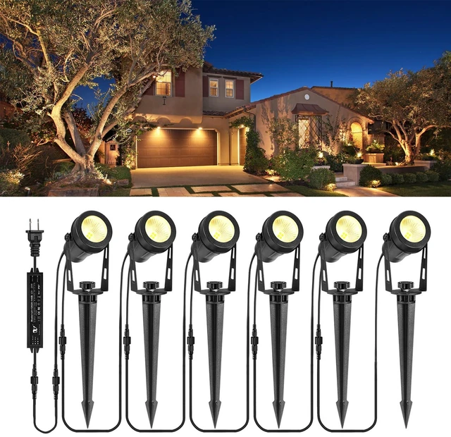 Main image of GreenClick Low Voltage Landscape Lights 6 Pack, 69ft Cable Spotlight Outdoor with 12V Transformer, IP65 Waterproof Plug in Spot Lights 2700K Warm White for Yard, Plant, Lawn, Tree, Flags, Garden