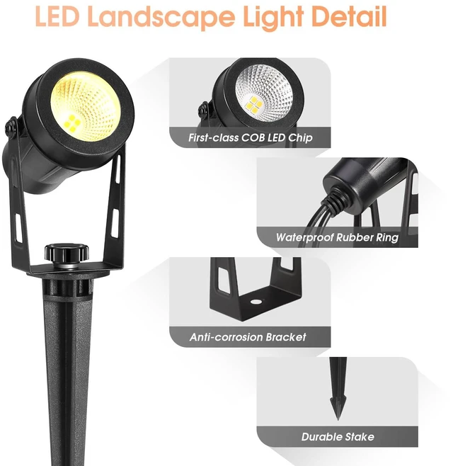 Alt view image 3 of 7 - GreenClick Low Voltage Landscape Lights 6 Pack, 69ft Cable Spotlight Outdoor with 12V Transformer, IP65 Waterproof Plug in Spot Lights 2700K Warm White for Yard, Plant, Lawn, Tree, Flags, Garden