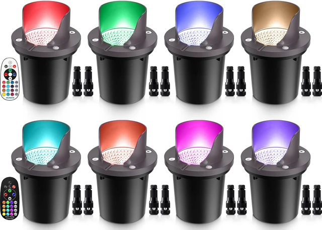 Main image of SUNVIE RGBW Low Voltage Landscape Lighting Color Changing 12W Waterproof Well Lights Landscape LED In Ground 12-24V Dimmable Paver Lights with Connectors for Pathway Garden Yard Fence Deck, 8 Pack