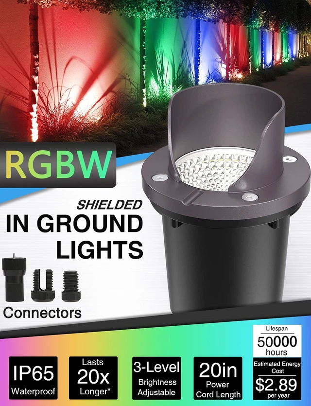 Alt view image 2 of 7 - SUNVIE RGBW Low Voltage Landscape Lighting Color Changing 12W Waterproof Well Lights Landscape LED In Ground 12-24V Dimmable Paver Lights with Connectors for Pathway Garden Yard Fence Deck, 8 Pack