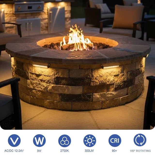 Alt view image 3 of 7 - JESLED 8 Pack 4 inch Retaining Wall Lights, Low Voltage Landscape Lighting | 2700K Warm White, 3W LED Hardscape Lighting, AC/DC 12-24V, 500LM Brightness, IP65 Waterproof for Wall Stair Patio Fire Pit
