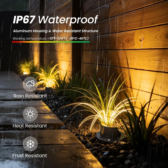Alt view image 7 of 7 - PETLIK All-in-One Low Voltage Landscape Lighting 12W Outdoor Well Lights | In-Ground Lights IP67 Waterproof with Transformer 49FT UL Listed Wire, 2700K Pathway Lighting for Yard Garden Wall, 6 Pack