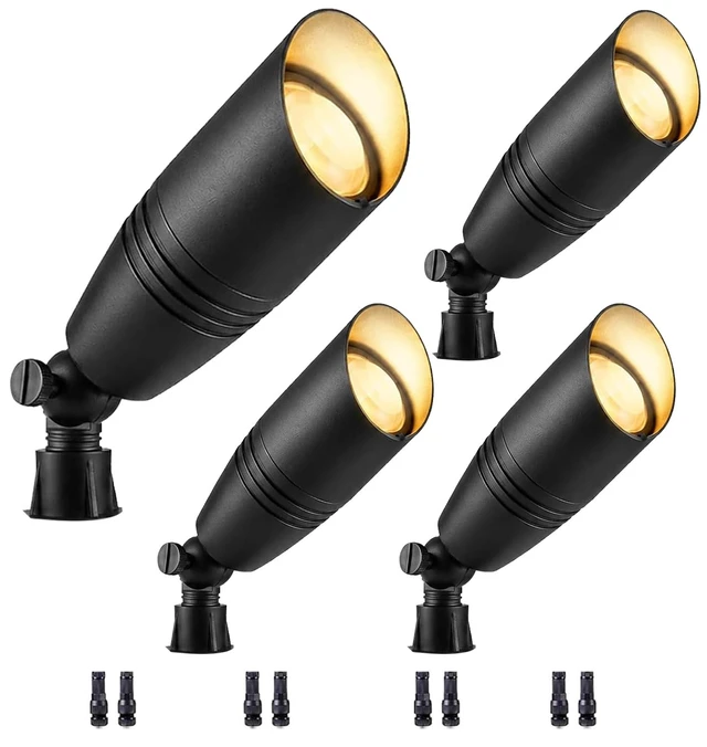 Main image of Low Voltage Landscape Lighting,Outdoor Spotlights 12V Uplights | IP65 Waterproof,Die-cast Aluminum,200°Adjustable, Without MR16 Bulb,Heavy Duty Spot Light for Tree Garden Yard Pathway,4Pack