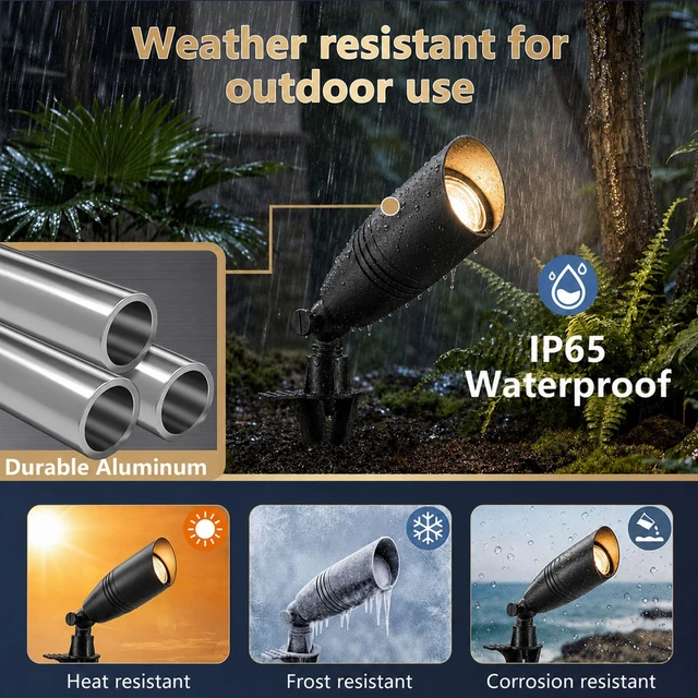 Alt view image 3 of 7 - Low Voltage Landscape Lighting,Outdoor Spotlights 12V Uplights | IP65 Waterproof,Die-cast Aluminum,200°Adjustable, Without MR16 Bulb,Heavy Duty Spot Light for Tree Garden Yard Pathway,4Pack