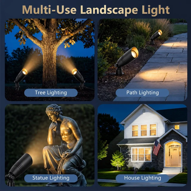Alt view image 5 of 7 - Low Voltage Landscape Lighting,Outdoor Spotlights 12V Uplights | IP65 Waterproof,Die-cast Aluminum,200°Adjustable, Without MR16 Bulb,Heavy Duty Spot Light for Tree Garden Yard Pathway,4Pack