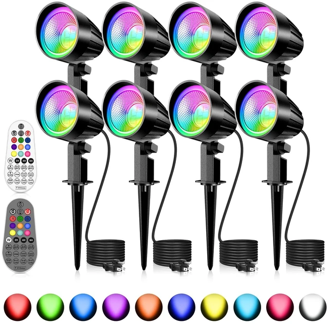 Main image of MEIKEE 15W RGBW LED Landscape Spotlights with Remote and 4.9FT Cord | RGB Color Changing IP66 Waterproof Outdoor Pathway Lamp, Landscape Lighting for Christmas Halloween Festival Party, 8 Pack