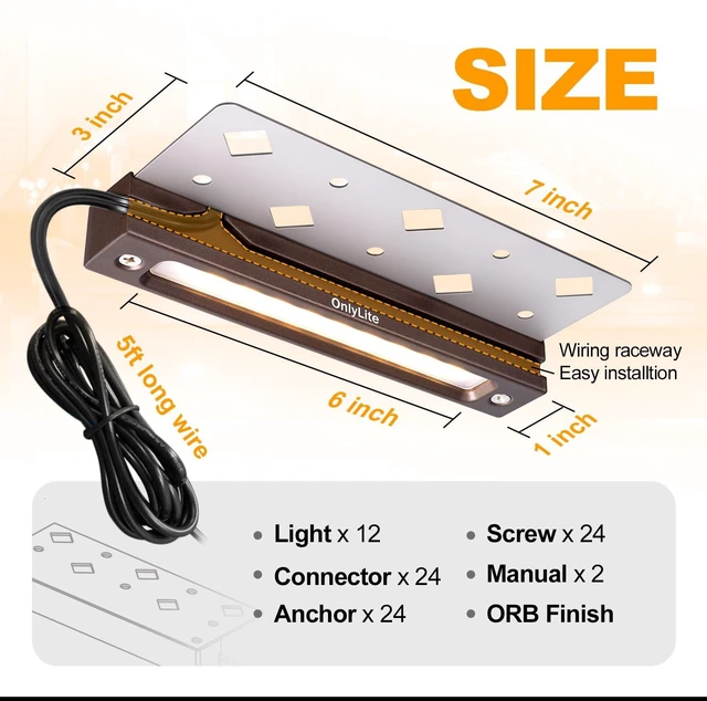 Alt view image 2 of 7 - 3.5W 7 Inch Low Volt Aluminum Retaining Wall Lights, ORB IP67 2700K 260lm | 12-24V AC/DC 2700K Hardscape Lighting Low Voltage Step Lights With Wall Mount Brackets 5ft Corded 12Pk with IP65 Wire Nuts