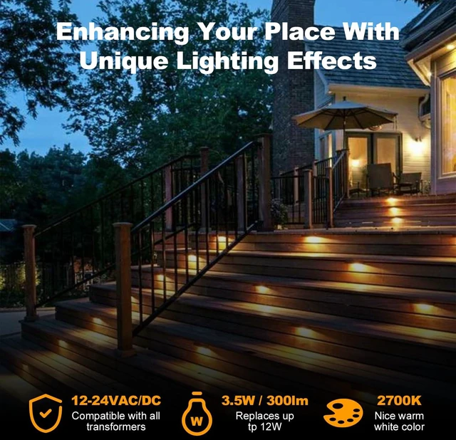 Alt view image 6 of 7 - 3.5W 7 Inch Low Volt Aluminum Retaining Wall Lights, ORB IP67 2700K 260lm | 12-24V AC/DC 2700K Hardscape Lighting Low Voltage Step Lights With Wall Mount Brackets 5ft Corded 12Pk with IP65 Wire Nuts