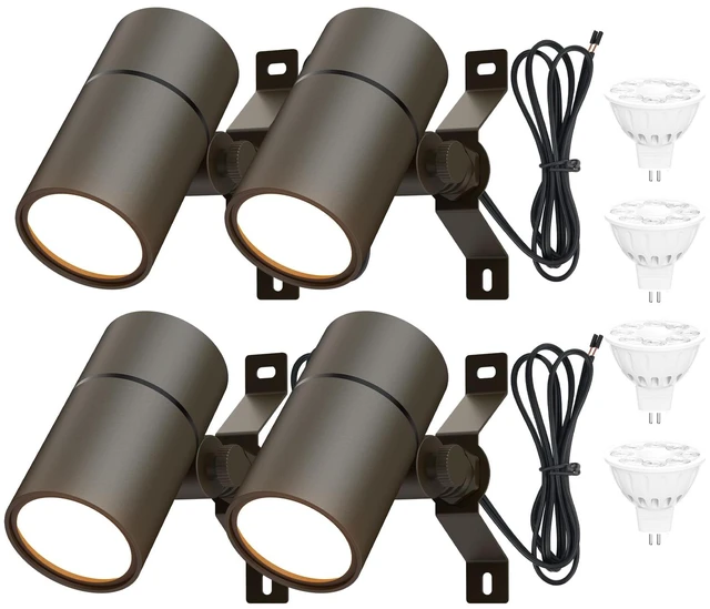 Main image of Noobibaba Low Voltage Landscape Down Lights, 12V 5W MR16, 4-Pack | 450LM warm white, waterproof aluminum spotlight, replaceable MR16 bulb, 160° tree/wall mount; not for direct ground use