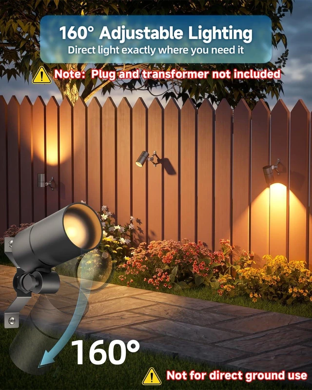 Alt view image 2 of 7 - Noobibaba Low Voltage Landscape Down Lights, 12V 5W MR16, 4-Pack | 450LM warm white, waterproof aluminum spotlight, replaceable MR16 bulb, 160° tree/wall mount; not for direct ground use