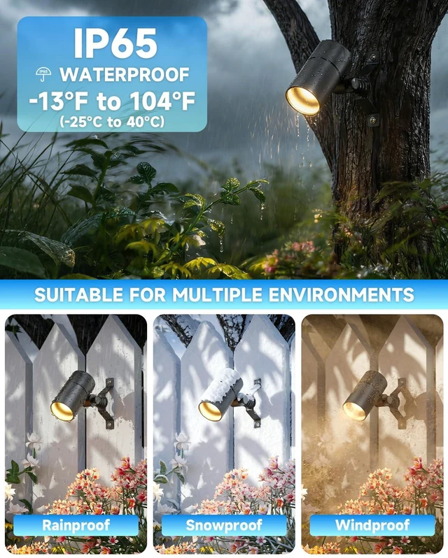 Alt view image 3 of 7 - Noobibaba Low Voltage Landscape Down Lights, 12V 5W MR16, 4-Pack | 450LM warm white, waterproof aluminum spotlight, replaceable MR16 bulb, 160° tree/wall mount; not for direct ground use