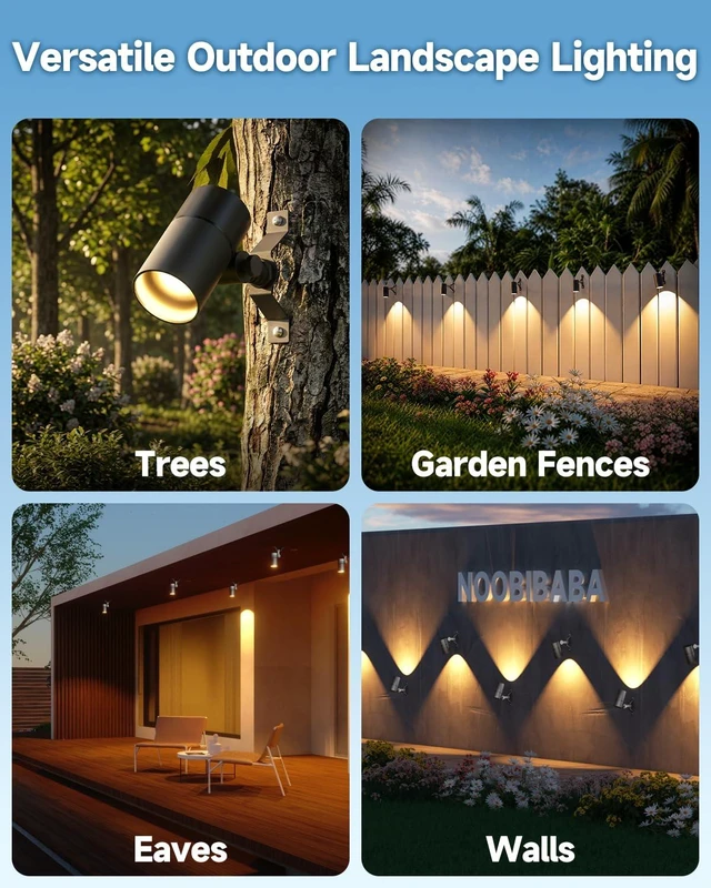 Alt view image 7 of 7 - Noobibaba Low Voltage Landscape Down Lights, 12V 5W MR16, 4-Pack | 450LM warm white, waterproof aluminum spotlight, replaceable MR16 bulb, 160° tree/wall mount; not for direct ground use
