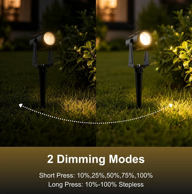 Alt view image 3 of 7 - ZYAN Landscape Spotlights with Timer, Dimmable, Auto On Off, IP65 Waterproof Uplight for Yard Garden Pathway, Low Voltage Plug and Play, Warm White (10 Pack)
