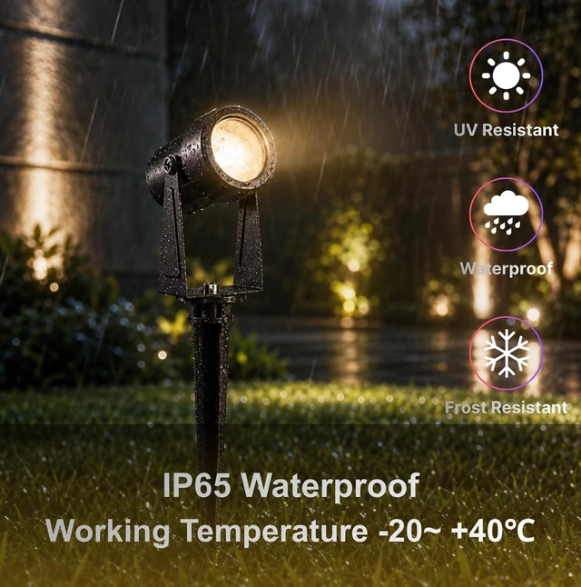 Alt view image 5 of 7 - ZYAN Landscape Spotlights with Timer, Dimmable, Auto On Off, IP65 Waterproof Uplight for Yard Garden Pathway, Low Voltage Plug and Play, Warm White (10 Pack)