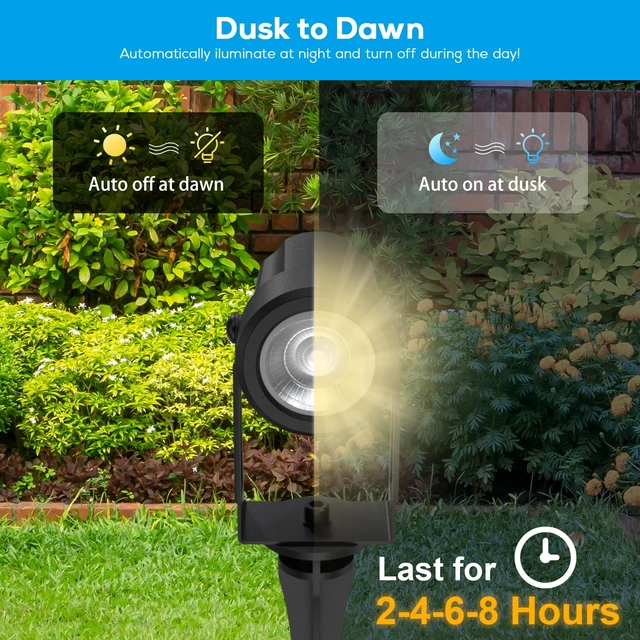 Alt view image 6 of 7 - ZYAN Landscape Spotlights with Timer, Dimmable, Auto On Off, IP65 Waterproof Uplight for Yard Garden Pathway, Low Voltage Plug and Play, Warm White (10 Pack)
