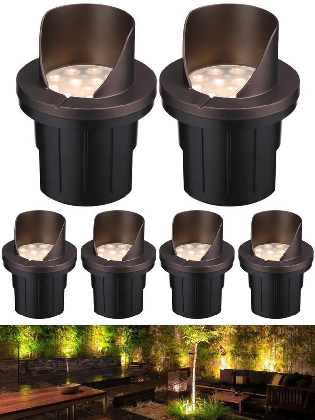 Main image of LEONLITE 6-Pack Dia.4 Inch 3000K Well Lights Shielded Top Oil Rubbed Bronze | 12-24V AC/DC, CRI90, Landscape LED In Ground Outdoor, Low Voltage Garden Landscaping, Warm White, Aluminum