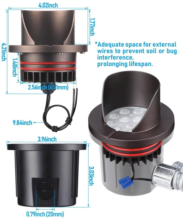 Alt view image 7 of 7 - LEONLITE 6-Pack Dia.4 Inch 3000K Well Lights Shielded Top Oil Rubbed Bronze | 12-24V AC/DC, CRI90, Landscape LED In Ground Outdoor, Low Voltage Garden Landscaping, Warm White, Aluminum