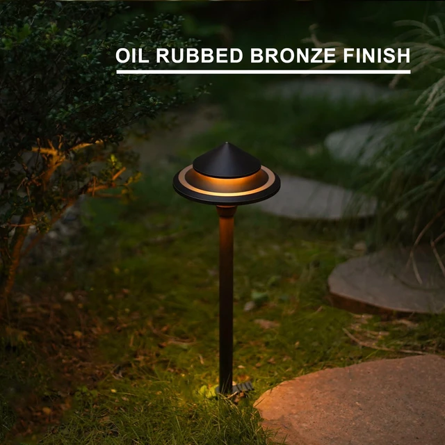 Alt view image 3 of 7 - GOODSMANN Low Voltage Landscape Lighting 4PK LED Path Lights Oil Rubbed Bronze 4W 32 Lumen Hardwired 2 Tier Pagoda Landscape Pathway Lights 3000K Warm White Metal Stakes Cable Connectors