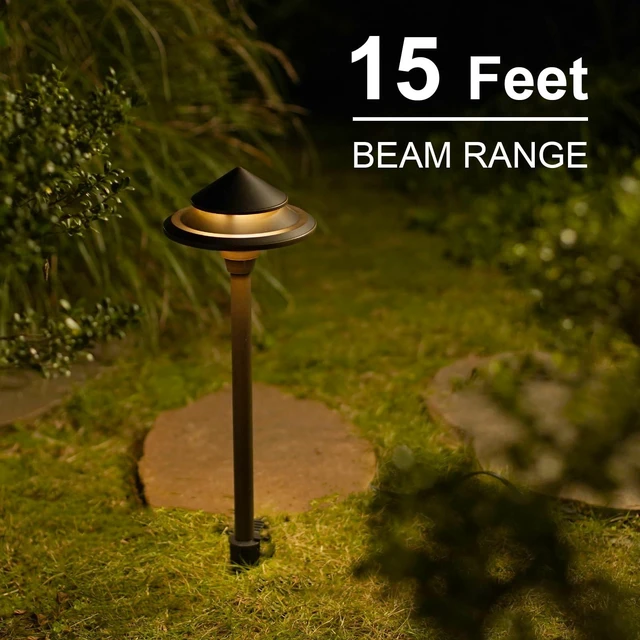 Alt view image 5 of 7 - GOODSMANN Low Voltage Landscape Lighting 4PK LED Path Lights Oil Rubbed Bronze 4W 32 Lumen Hardwired 2 Tier Pagoda Landscape Pathway Lights 3000K Warm White Metal Stakes Cable Connectors