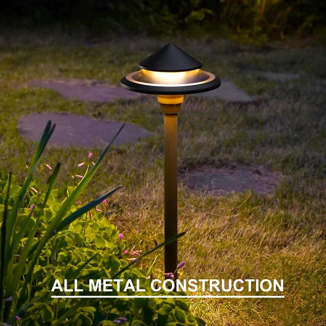 Alt view image 6 of 7 - GOODSMANN Low Voltage Landscape Lighting 4PK LED Path Lights Oil Rubbed Bronze 4W 32 Lumen Hardwired 2 Tier Pagoda Landscape Pathway Lights 3000K Warm White Metal Stakes Cable Connectors