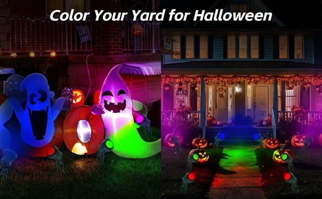 Alt view image 2 of 7 - Holeva Halloween & Christmas Outdoor Spotlight, 6500K Cool White LED Landscape Lighting with 4 Lenses (RGB Purple), IP67 Waterproof, 120V Plug-in for Yard, GardenTree Holiday Decor(4 Pack, Black)