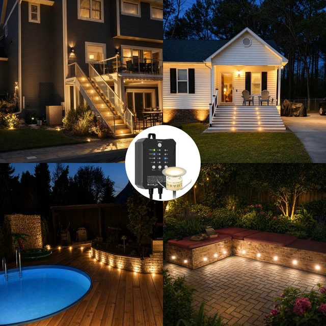 Alt view image 5 of 7 - Sunmerit 20 Pack Dimmable Recessed Deck Stair Lighting All-in-one with Timer Photocell Sensor Transformer Low Voltage LED Step Riser Lights IP67 Waterproof 1.26 12V Warm White Patio Kit Decorations