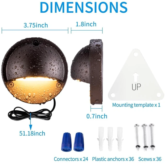 Alt view image 2 of 7 - BTNHPLite 2.5W ORB Aluminum Low Voltage Deck Lights 2700K 3.74In 180lm IP65 | 12-24V AC/DC, LED Low Voltage Fence Lights, Outdoor Deck Step Lights, With IP65 Wire Nuts, 4FT Corded, ORB Finish, 12-Pack