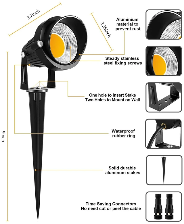 Alt view image 3 of 7 - ZUCKEO 10W Landscape Lighting Low Voltage LED Landscape Lights, IP66 Waterproof Landscape Spotlights Yard Lawn Garden Outdoor Lights 12V 24V 1000LM Warm White (12Pack with Connectors)