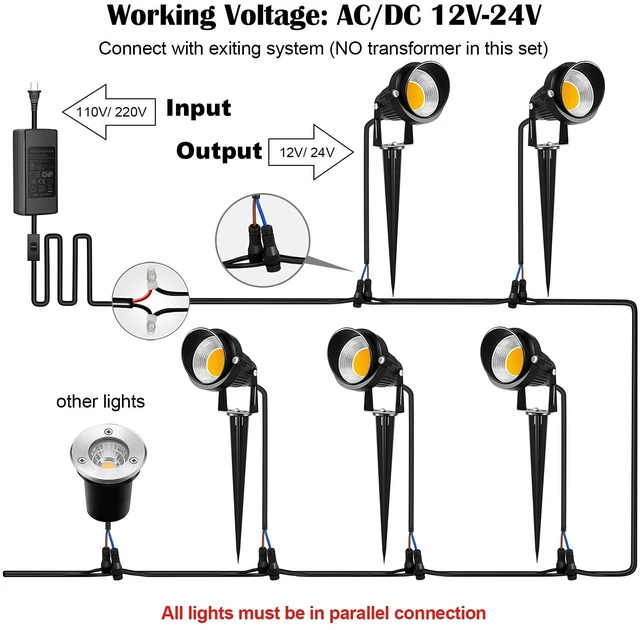 Alt view image 5 of 7 - ZUCKEO 10W Landscape Lighting Low Voltage LED Landscape Lights, IP66 Waterproof Landscape Spotlights Yard Lawn Garden Outdoor Lights 12V 24V 1000LM Warm White (12Pack with Connectors)