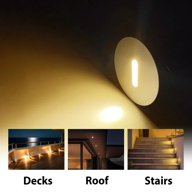 Alt view image 2 of 7 - 1W LED Step Lights 10-Pack, Warm White Recessed Outdoor Stair Lighting | IP67 Waterproof, 3000K LED In-ground Well Light, 12V DC/AC Low Voltage Landscape Light for Deck, Stair, Yard, Pathway, Garden