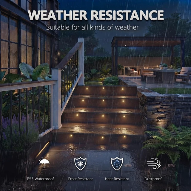 Alt view image 4 of 7 - 1W LED Step Lights 10-Pack, Warm White Recessed Outdoor Stair Lighting | IP67 Waterproof, 3000K LED In-ground Well Light, 12V DC/AC Low Voltage Landscape Light for Deck, Stair, Yard, Pathway, Garden