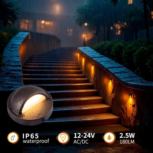 Alt view image 4 of 7 - BTNHPLite 2.5W ORB Aluminum Low Voltage Deck Lights 2700K 3.74In 180lm IP65 | 12-24V AC/DC, LED Low Voltage Fence Lights, Outdoor Deck Step Lights, With IP65 Wire Nuts, 4FT Corded, ORB Finish, 12-Pack