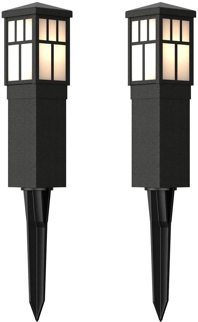 Main image of LL LIGHTING LIVING Low Voltage Bollard Path Lights Black 2 Pack | 0.6W 22LM 3200K Warm White LED Metal Body Glass Shade Ground Stake Quick Connector